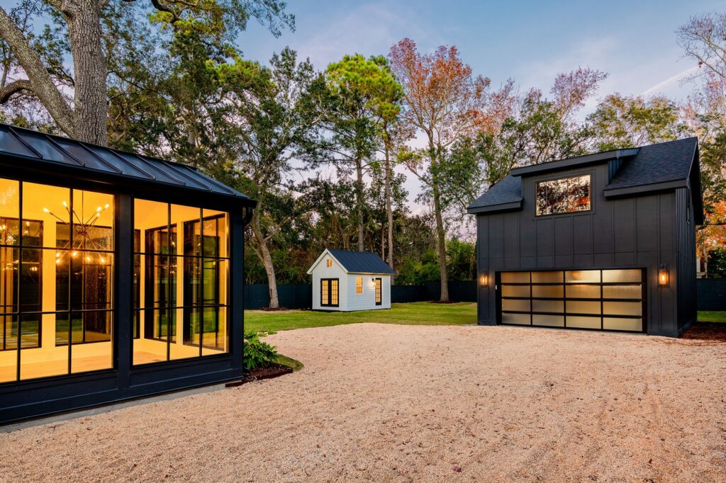 all black detached garage